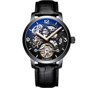 TEINTOP Ailang Skelett Uhren Herren Automatik Steampunk Mechanische (Schwarz Leder)