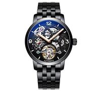 TEINTOP Ailang Skelett Uhren Herren Automatik Steampunk Mechanische (Schwarz Stahl)