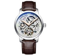 TEINTOP Ailang Skelett Uhren Herren Automatik Steampunk Mechanische (Silber Weiß Leder)