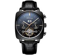 TEINTOP Automatik Uhr Herren Mechanische Leuchtend Quadrat mit Lederarmband(Alle Schwarz)