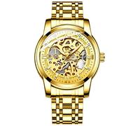 TEINTOP Automatik Uhr Herren Skelett Mechanische mit Edelstahlband(Gold)