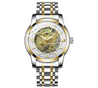 TEINTOP Automatik Uhr Herren Skelett Mechanische mit Edelstahlband(Gold Weiß)