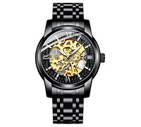 TEINTOP Automatik Uhr Herren Skelett Mechanische mit Edelstahlband(Schwarz)