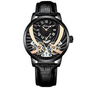 TEINTOP Automatik Uhr Herren Steampunk Skelett Mechanische Leuchtend Lederarmband(Schwarz)