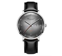 TEINTOP Automatik Uhren Herren Mechanische Doppelkalender Leder Armband(Grau)