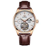 TEINTOP Herren Armbanduhr Automatik Skelett Mechanische Mondphase Uhren Männlich (Roségold Weiß)