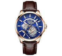 TEINTOP Herren Automatik Skelett Uhren Ailang Serie Lederband Männer Armbanduhr (Roségold Blau)