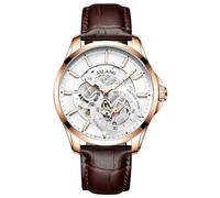 TEINTOP Herren Automatik Skelett Uhren Ailang Serie Lederband Männer Armbanduhr (Roségold Weiß)