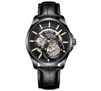 TEINTOP Herren Automatik Skelett Uhren Ailang Serie Lederband Männer Armbanduhr (Silber Blau)