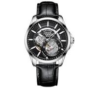 TEINTOP Herren Automatik Skelett Uhren Ailang Serie Lederband Männer Armbanduhr (Silber Schwarz)