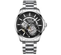 TEINTOP Herren Automatik Skelett Uhren Ailang Serie Stahlarmband Männer Armbanduhr (Silber Schwarz)