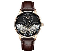 TEINTOP Herren Automatik Uhren Skelett Ailang Serie Lederband Männer Armbanduhr (Roségold Schwarz)