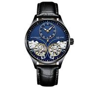 TEINTOP Herren Automatik Uhren Skelett Ailang Serie Lederband Männer Armbanduhr (Schwarz Blau)