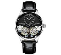 TEINTOP Herren Automatik Uhren Skelett Ailang Serie Lederband Männer Armbanduhr (Silber Schwarz)