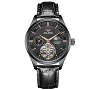 TEINTOP Herren Uhren Automatik Skelett Mechanische Mondphase Armbanduhr Männlich (Schwarz)