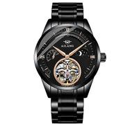 TEINTOP Herren Uhren Automatik Skelett Mechanische Mondphase Armbanduhr Männlich (Shwarz)