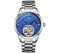 TEINTOP Herren Uhren Automatik Skelett Mechanische Mondphase Armbanduhr Männlich (Silber Blau)