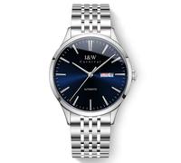 TEINTOP I&W Automatik Uhr Herren Mechanische Uhren Japanische Bewegung Armbanduhren (Silber Blau)