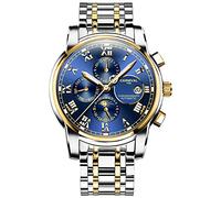 TEINTOP Multifunktionsuhren Herren Automatik Uhr Mechanische Edelstahl Armbanduhren (Gold Blau)