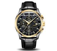 TEINTOP Multifunktionsuhren Herren Automatik Uhr Mechanische Leder Armbanduhren (Gold Schwarz)