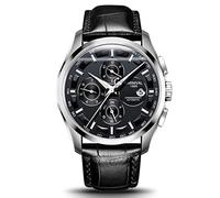 TEINTOP Multifunktionsuhren Herren Automatik Uhr Mechanische Leder Armbanduhren (Silber Schwarz)