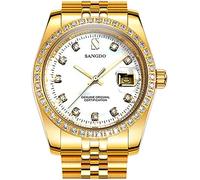 TEINTOP Sangdo Armbanduhr für Herren Automatikuhren Mechanischer Edelstahlband(Gold Weiß)