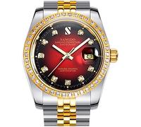 TEINTOP Sangdo Automatik Uhr Herren Mechanische Kalender mit Edelstahlband (Rot Gold Silber)