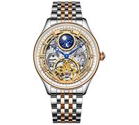 TEINTOP Skelett Uhren Herren Automatik Mondphasen Uhr Männer Mechanische Armbanduhr (Roségold)