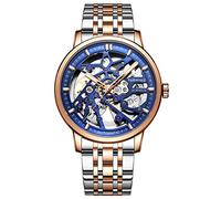 TEINTOP Uhren für Herren Automatik Skelett Uhr Männer Mechanische Armbanduhren (Roségold Blau)