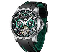 TEINTOP Uhren für Herren Automatik Skelett Uhr Silikon Multifunktions Armbanduhren (Silber Grün)