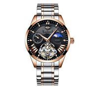 TEINTOP Uhren für Herren Automatik Tag Mond Armbanduhren mit Stahl Uhrenarmbänder (Gold Schwarz)