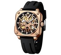 TEINTOP Uhren Herren Skelett Quadratisch Automatisch Mechanisch Auto Nabe Rad Maske Armbanduhr (Roségold)