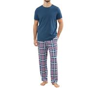 TeJoyce Herren Schlafanzug Lang Baumwolle Sommer, Zweiteiliger Pyjama Männer, Set Kurzarm T-Shirt und Kariert Hose mit Taschen, Weiche und Komfortabler Loungewear zum Nächte S-XXL