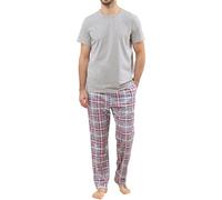 TeJoyce Herren Schlafanzug Lang Baumwolle Sommer, Zweiteiliger Pyjama Männer, Set Kurzarm T-Shirt und Kariert Hose mit Taschen, Weiche und Komfortabler Loungewear zum Nächte S-XXL