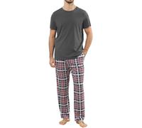 TeJoyce Herren Schlafanzug Lang Baumwolle Sommer, Zweiteiliger Pyjama Männer, Set Kurzarm T-Shirt und Kariert Hose mit Taschen, Weiche und Komfortabler Loungewear zum Nächte S-XXL
