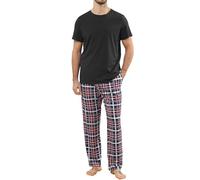 TeJoyce Herren Schlafanzug Lang Baumwolle Sommer, Zweiteiliger Pyjama Männer, Set Kurzarm T-Shirt und Kariert Hose mit Taschen, Weiche und Komfortabler Loungewear zum Nächte S-XXL