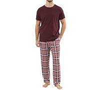 TeJoyce Herren Schlafanzug Lang Baumwolle Sommer, Zweiteiliger Pyjama Männer, Set Kurzarm T-Shirt und Kariert Hose mit Taschen, Weiche und Komfortabler Loungewear zum Nächte S-XXL