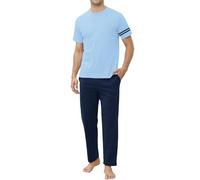 TeJoyce Herren Sommer Schlafanzug Baumwolle Lang, Zweiteiliger Pyjama Männer, Set Kurzarm T-Shirt und Lange Hosen mit Taschen, Weiche und Bequeme Loungewear zum Nächte S-XXL