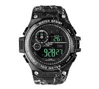 TEKMAGIC Armbanduhr für Herren, Jungen, Tauchen, Sport, 10 ATM, wasserdicht, mit Stoppuhr, Chronograph, Weckfunktion, doppelte Zeitzone, Format 12/24 Stunden, Gurt