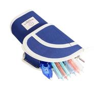Teleskop-Etui - Aufrechter Stifthalter | Oxford mit, Navy Blue | Einziehbare Struktur, Stehende Schreibtischhalterung, Reißverschlusstasche, geteilte Fächer für Schüler und Schreibtisch