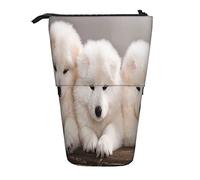 Teleskop-Federmäppchen, abstraktes Grau, Schreibwaren, Federmäppchen, Make-up-Tasche, tragbare Büro-Schreibwaren-Tasche für Teenager, Mädchen, Erwachsene, Kleine weiße Hunde, Pencil Telescopic,