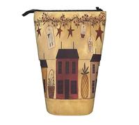 Teleskop-Federmäppchen, Sonnenuntergänge, See, Pferde, Schreibwaren, Federmäppchen, Make-up-Tasche, tragbare Büro-Schreibwarentasche für Teenager, Mädchen, Erwachsene, Beigebraunes Haus und Obst,