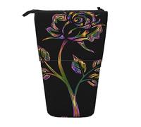 Teleskop-Federmäppchen, Sonnenuntergänge, See, Pferde, Schreibwaren, Federmäppchen, Make-up-Tasche, tragbare Büro-Schreibwarentasche für Teenager, Mädchen, Erwachsene, Schwarze und goldene Blumen,