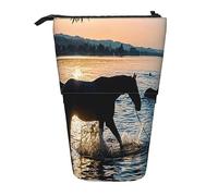 Teleskop-Federmäppchen, Sonnenuntergänge, See, Pferde, Schreibwaren, Federmäppchen, Make-up-Tasche, tragbare Büro-Schreibwarentasche für Teenager, Mädchen, Erwachsene, Sunsets Lake Horses, Pencil