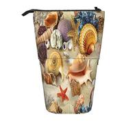 Teleskop-Federmäppchen, Sonnenuntergänge, See, Pferde, Schreibwaren, Federmäppchen, Make-up-Tasche, tragbare Büro-Schreibwarentasche für Teenager, Mädchen, Erwachsene, Seestern Muschel Sandy Beach