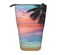 Teleskop-Federmäppchen, Sonnenuntergänge, See, Pferde, Schreibwaren, Federmäppchen, Make-up-Tasche, tragbare Büro-Schreibwarentasche für Teenager, Mädchen, Erwachsene, Kokospalme Sandstrand, Pencil