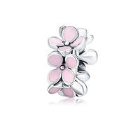 Teleye Armband Charm Bead Pink Flowers DIY Charm 925 Sterling Silber passt Pandora Armband Halskette, European Charms Bracelet (SCC1484)