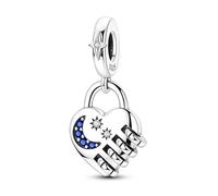 Teleye Rotierender Herz-Schloss-Anhänger, erschwingliche Silberperle, kompatibel mit den meisten täglichen Armbändern