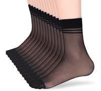 Telooco 12 Paar Dünn Nylonstrümpfe Damen Durchsichtig Söckchen Kurze Seidenstrümpfe Nylon Socken Ultradünne Strümpfe Atmungsaktiv Socken mit Verstärkten Zehen (Schwarz)