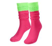 Telooco 90s Neon Kniestrümpfe Damen Overknee Socken, Vintage 80er 90er Jahre Tennissocken Damen Pink Grün Rosenrot Stretch Slouch Socks Weiche Gestapelte Socken Party Stulpen Neon Outfits